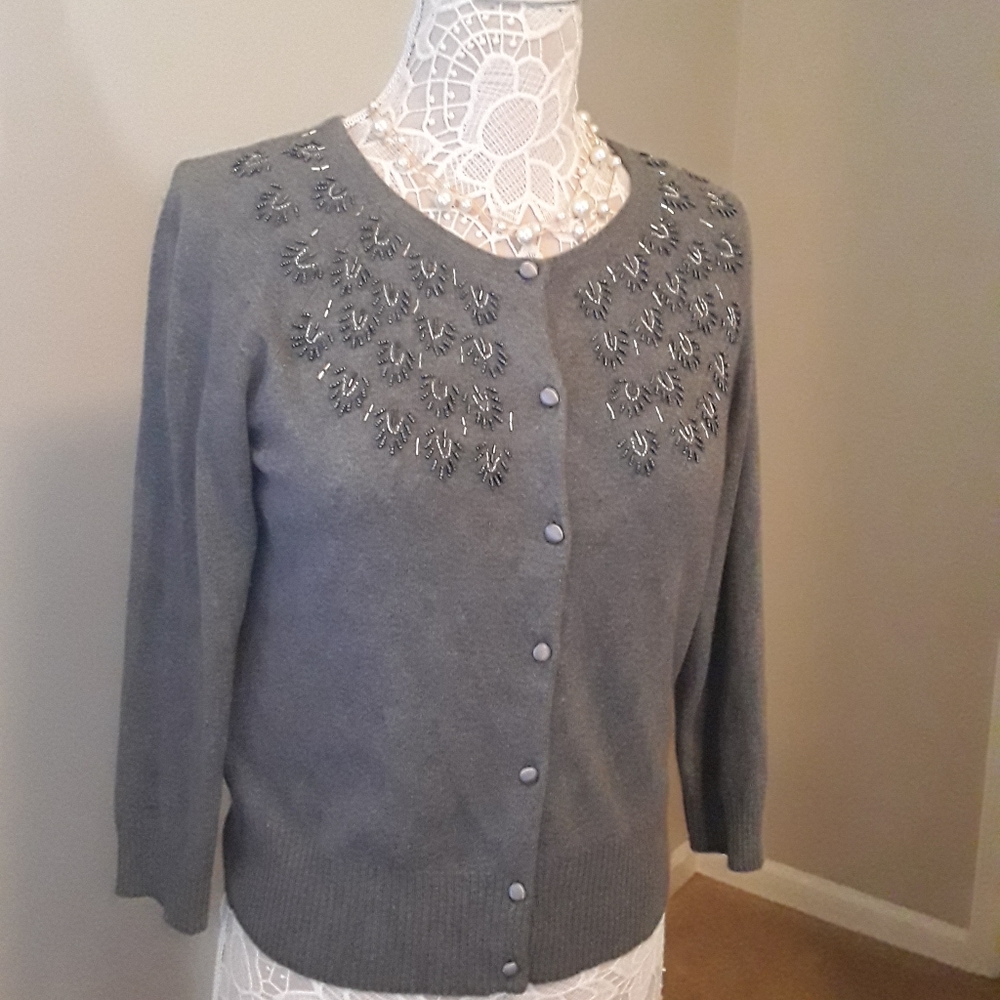 Gray Beaded Cardigan